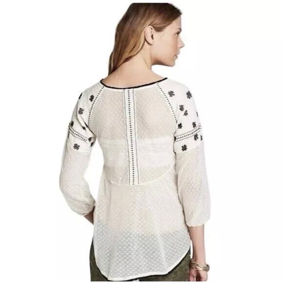 NWT FREE PEOPLE Women’s Roses are Red Boho Embroidered Sheer Blouse - Picture 2 of 5